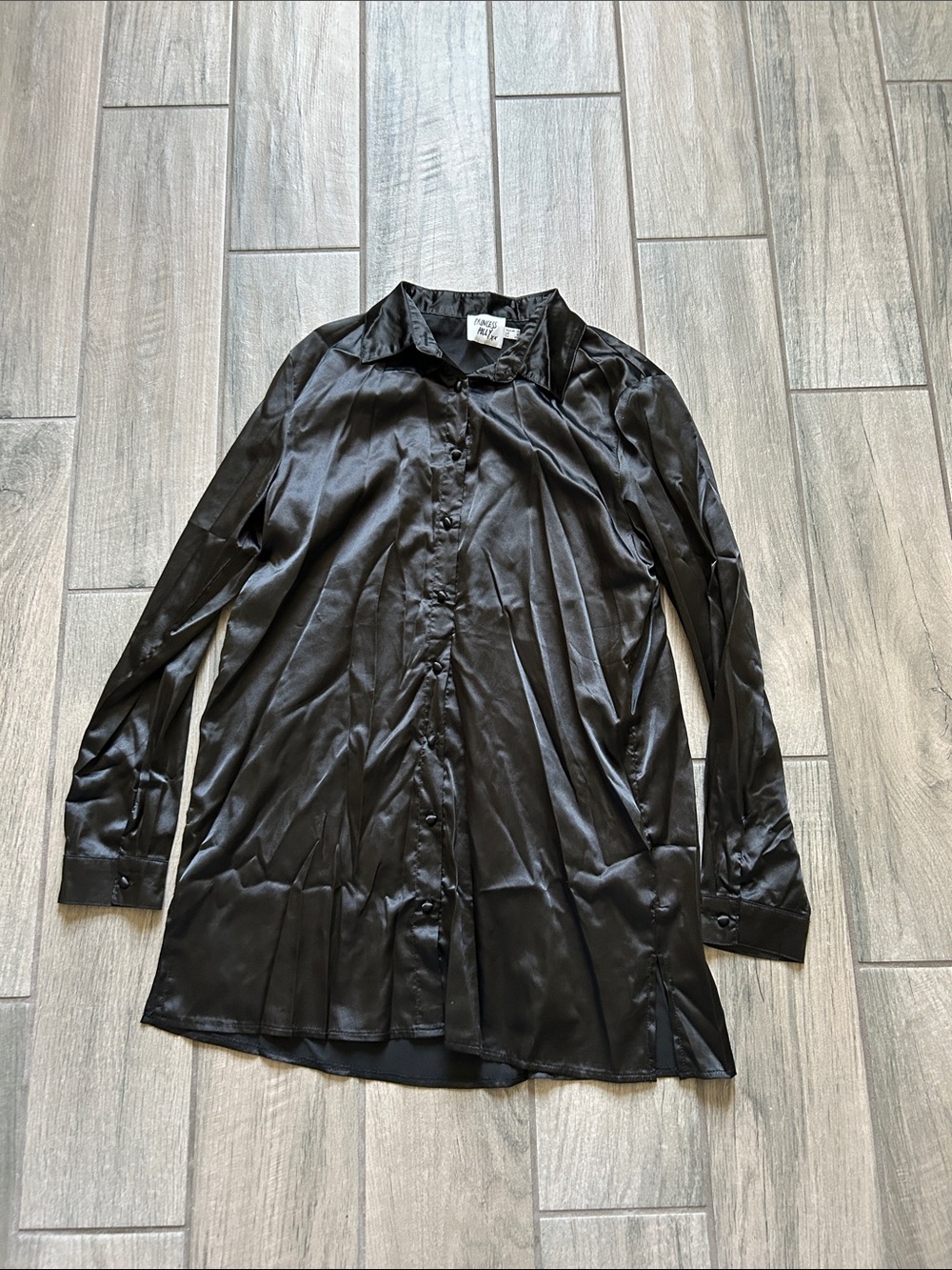 Princess Polly Black Satin Button-Down Shirt